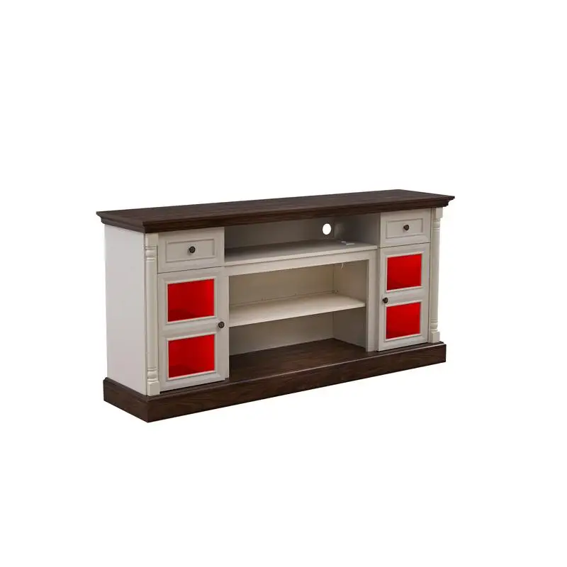 Meja TV Gaya Rumah Pertanian dengan Desain Kolom Romawi, Muat TV hingga 80 inci, Pusat Hiburan Modern 70 inci dengan Lampu LED