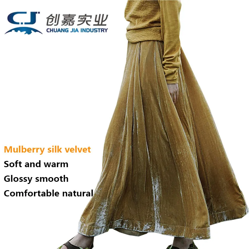 100% Mulberry Silk Velvet Pleated Half Skirt Pleated A-line Large Swing Luxury Soft Flowing Skirt Urban Fashion and Leisure