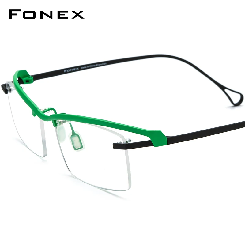 FONEX Pure Titanium Glasses Frame Men 2024 New Semi Rimless Women Square Eyeglasses Half Frame Eyewear F85817