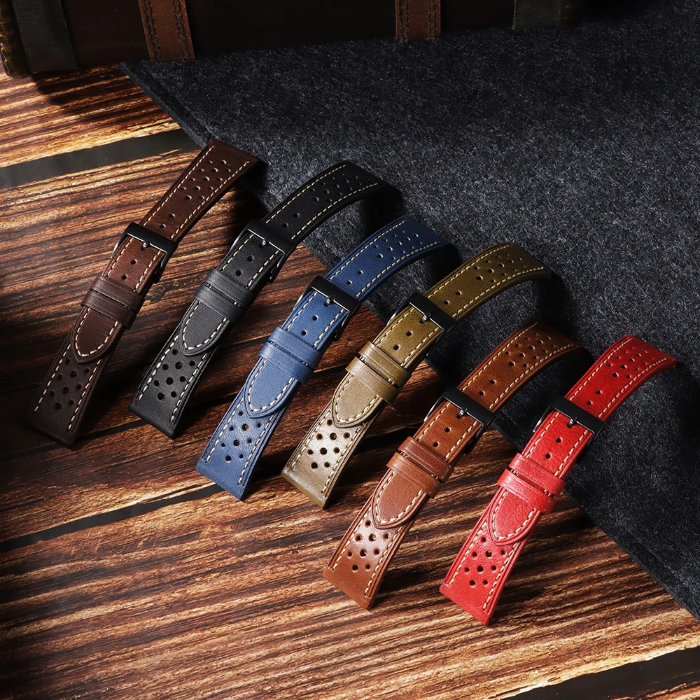 New Vintage Breathable Calfskin Strap 18mm 20mm 22mm 24mm Cowhide WatchBand Universal Men Women Bracelets Sport Porous Wristbelt