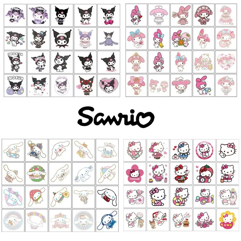 20Pcs/set Hello Kitty Tattoo Stickers Sanrio Kuromi Mymelody Cartoon Tattoo For Kids Birthday Gift Fake Children Art Tattoos Toy