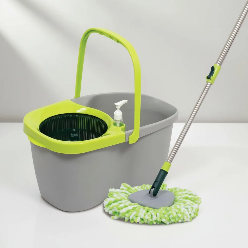 

Extendable Spin Mop & Bucket Set - Microfiber Floor Cleaner for Wet Mopping - All Surface Household Cleaning Kit