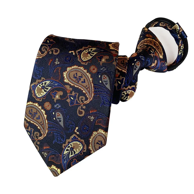 Venda quente 50*8CM Nova Maré Moda Paisley Floral Xadrez Dot Gravata Homem Poliéster Lazy Zipper Tie para Negócios Casual Terno Gravatas