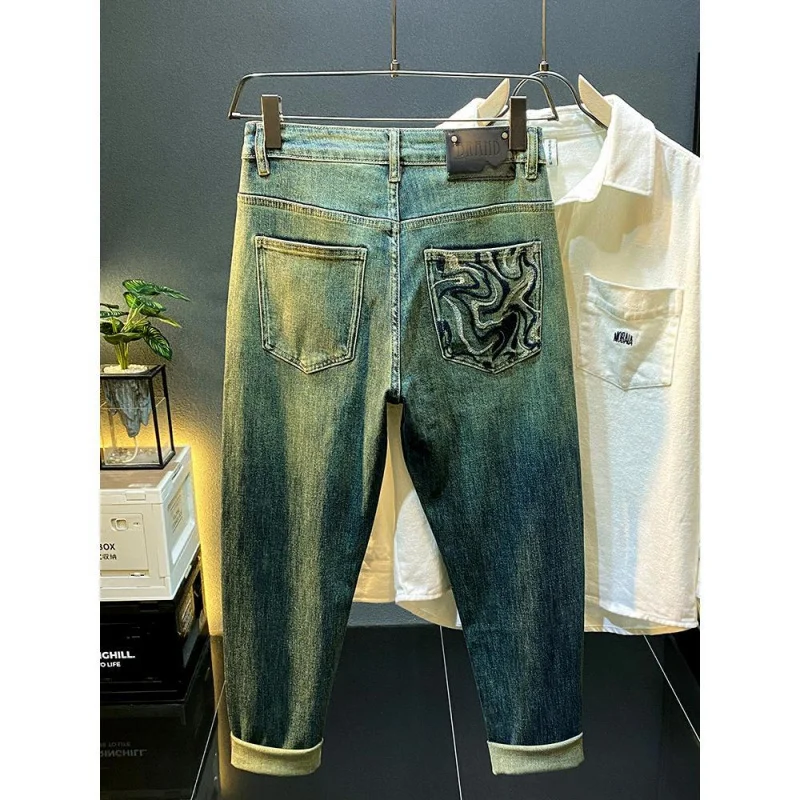 Pantalones vaqueros informales elásticos para hombre, Jeans de diseño Retro de gama alta, Color degradado, sueltos, cómodos, rectos, otoño e invierno, nuevos