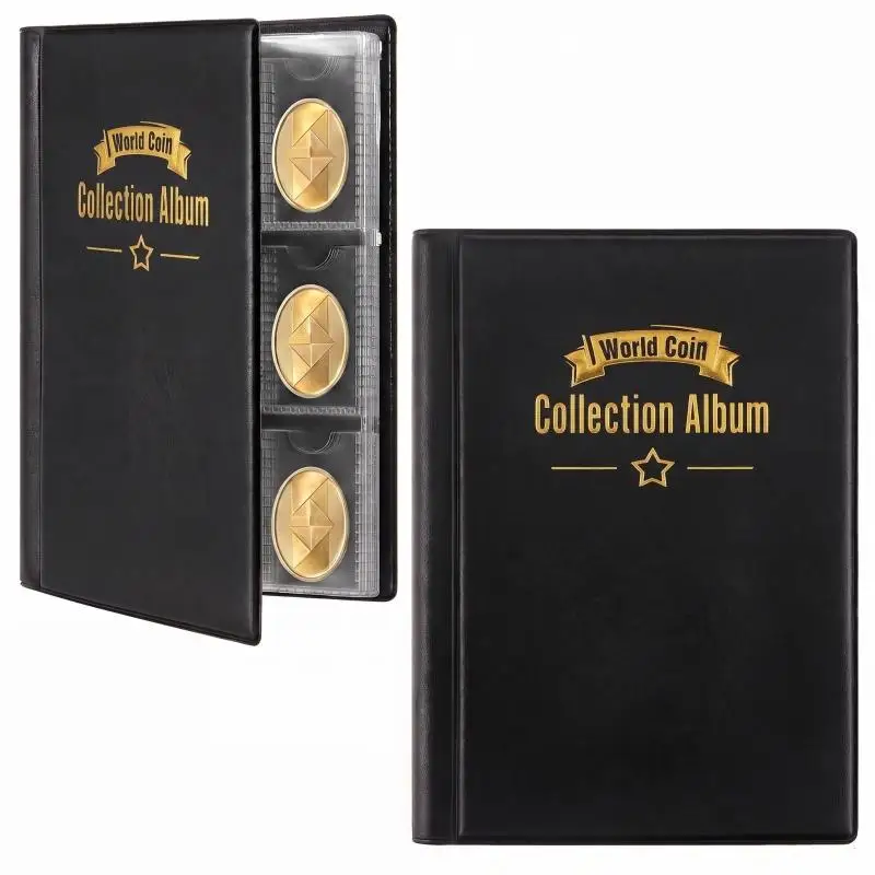 120Pockets Artificial PU Leather Coins Collection Album Book Collecting Money Organizer Storage Bags PVC Film
