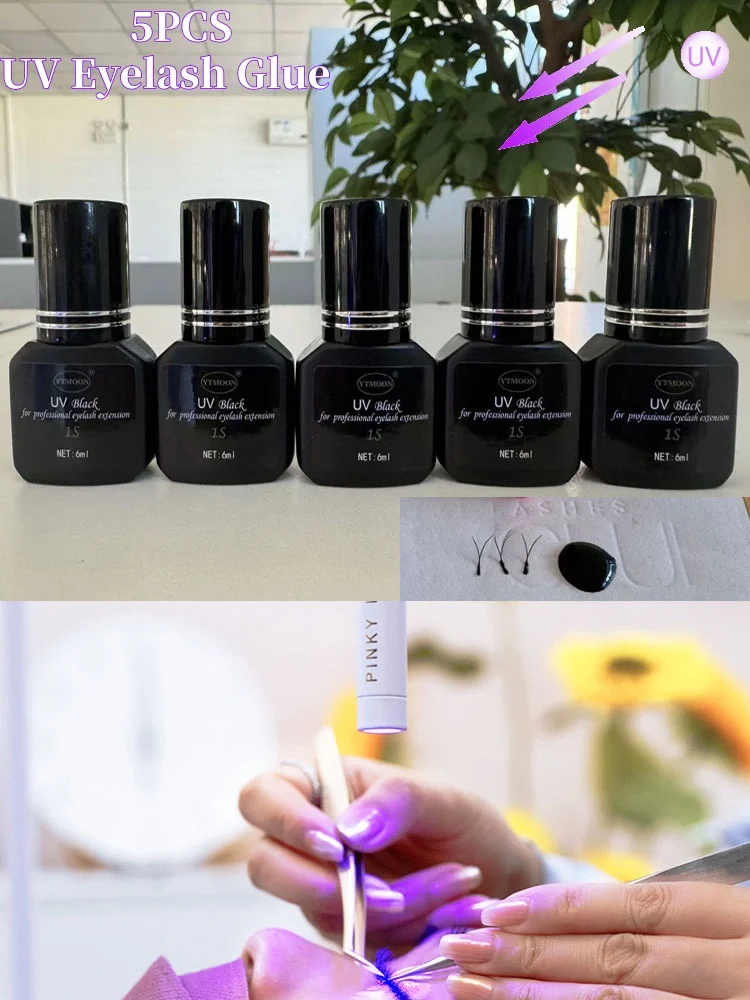 Hurtownie 5 sztuk klej UV do przedłużania rzęs 6ml czarny klej do rzęs UV szybkoschnący mocny, długotrwały sztuczne rzęsy