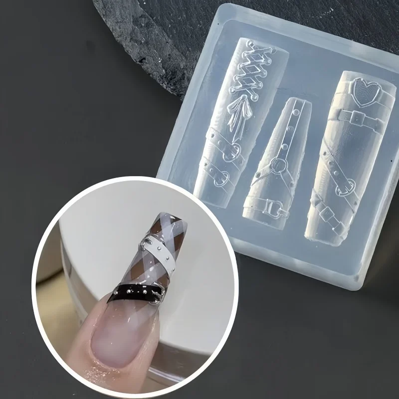 1 Stück 3D-Nagelform in Schleifenform aus Silikon, selbstklebende DIY-Nagelkunstform, Salonzubehör und Werkzeug, parfümfreier Nageldekorationszubehör – Detail 4