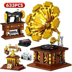 633PCS City Mini Retro Home Furnishings Sewing Machine Model Building Blocks Friends Phonograph DIY Bricks Toys for Kids Gift