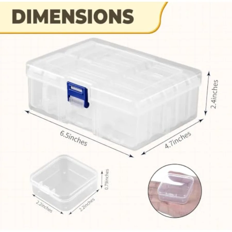 pcs Small Bead Organizer Box with Hinged Lids, 2.2x2.2x0.79 Inch Clear Plastic Storage Containers for Diamond Painting Art, Cra