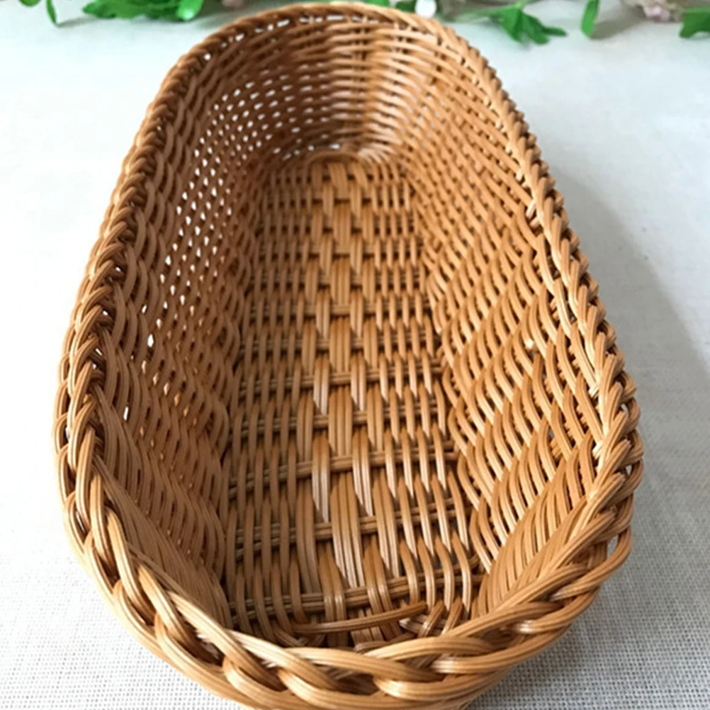 

2pcs Plastic Baskets Imitation Rattan Woven Bread Basket Kitchen ganizer Food Containers Storage Pantry Trays Fruits Vegetables