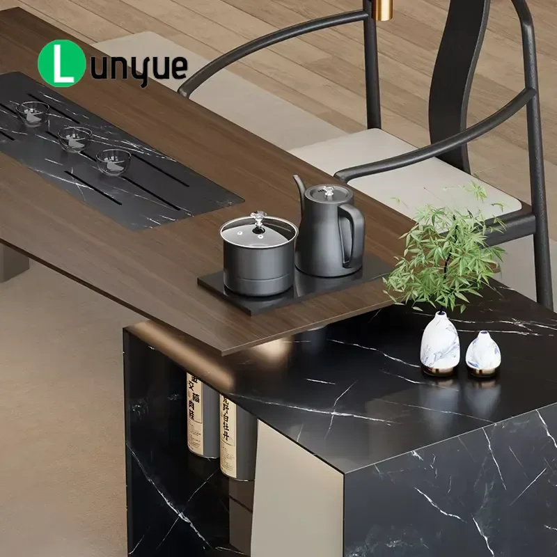 Modern Chinese Kung Fu Style Wooden Coffee Table Set for Office Negotiation Reception Area Family Living Room Furniture