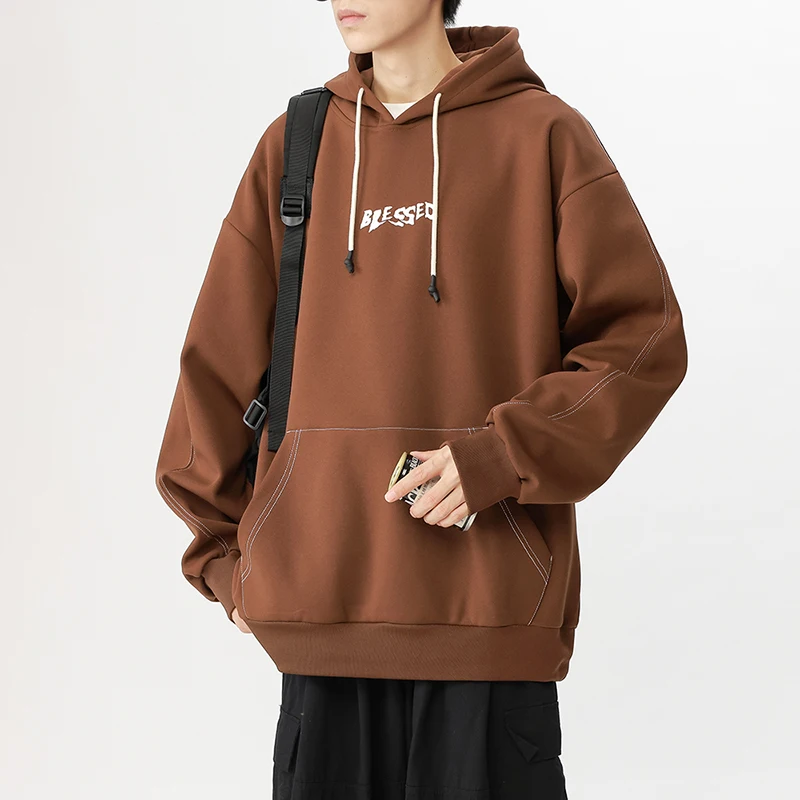 Fashion Pockets Printed Letter Hooded Sweatshirts Men's Clothing 2024 Spring Autumn New Loose Korean Tops All-match Sweatshirts