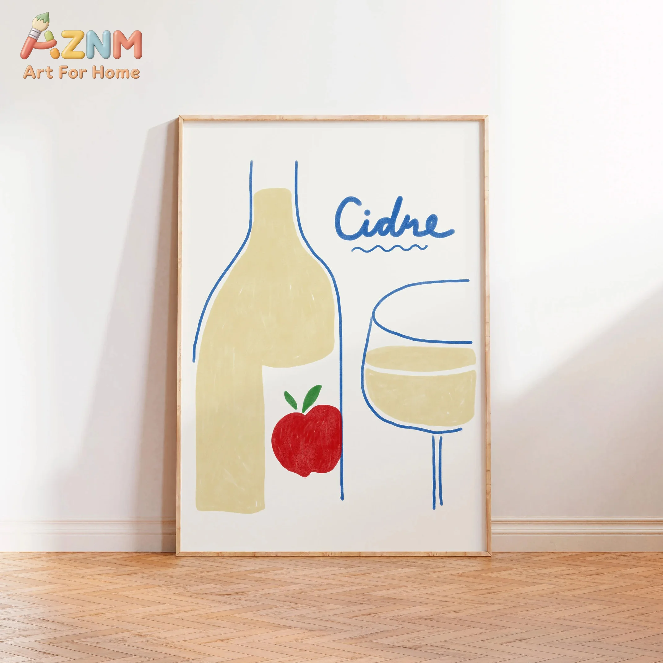 AZNM Minimalist Line Wine Bottle Glass Canvas Poster Frameless Wall Art Colorful Vino Cidre Hand Drawn Print For Kitchen Bar Din