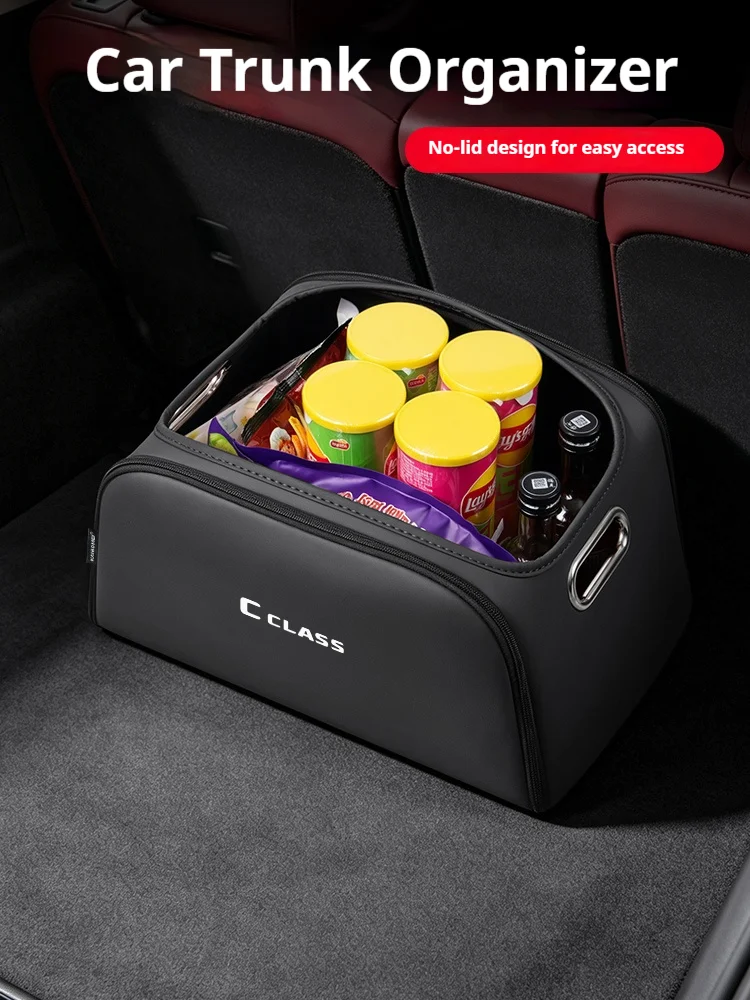 Car Trunk Organizer Box Storage Bag with Built-in Pocket Leather Material Waterproof Anti For Mercedes-Benz C Class Accessories