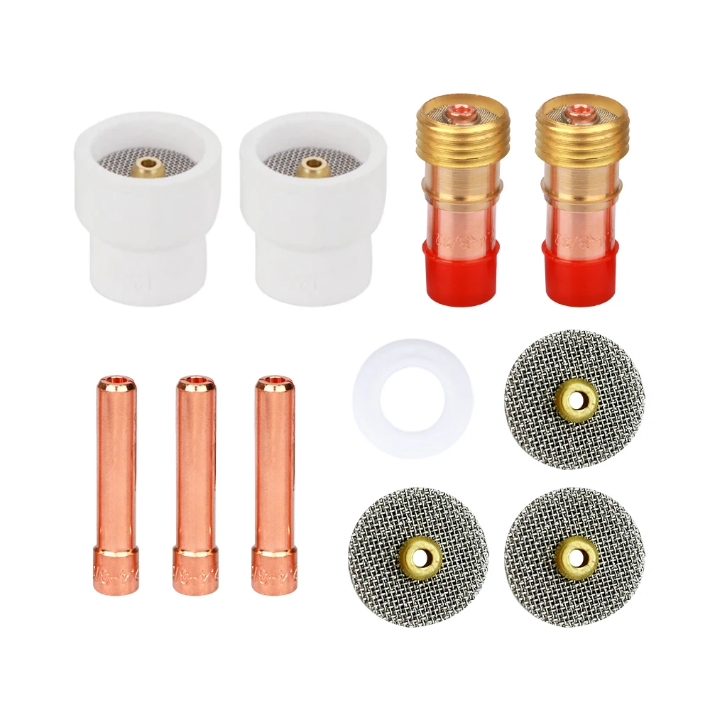 11pcs TIG Welding 10# 12# 14# 16# 24# White Ceramic Nozzle Alumina Cup Kit Torches WP17 18 26 Stubby Collets Body Gas Lens Sets