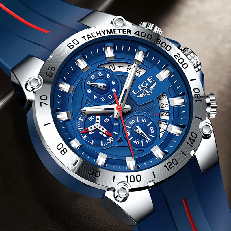

LIGE 2025 New Military Watches For Men Silicone Sports Waterproof Men's Quartz Wristwatch Fashion Business Date Chronograph