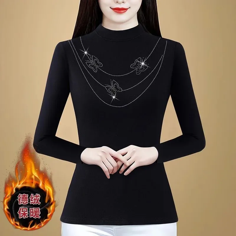 Fashionable Autumn and Winter Versatile Slimming and Age-reducing Women's Diamond Butterfly Bottoming Shirt Top