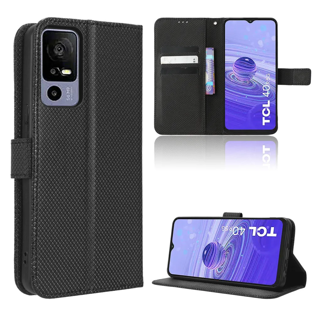 ل TCL 40R حافظة فاخرة الوجه الماس نمط الجلد محفظة من جلد PU حامل حافظة ل TCL 40R 40 R TCL40R حقيبة الهاتف