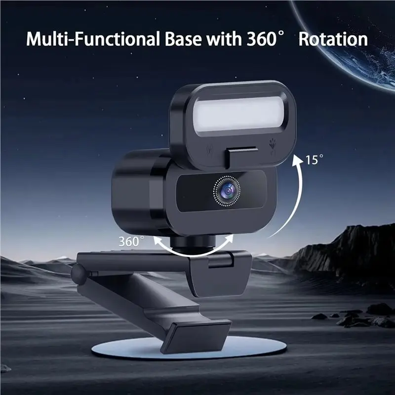 New Arrivals-2X 4K 60FPS Live Webcam USB Autofocus Camera PC Rotatable Microphone Fill Light Streaming Camera For PC Laptop