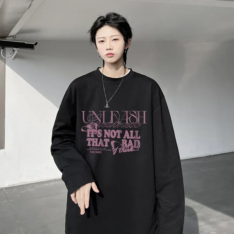 

Korean O Neck Long Sleeve Cotton T Shirt Women Fashion Letter Print Trend Casual Harajuku Oversized Couples Clothing Tops Tee