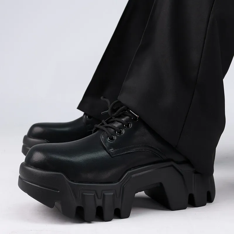 men's fashion stage nightclub platform shoes lace-up natural leather derby shoe black designer sneakers stylish cool footwear