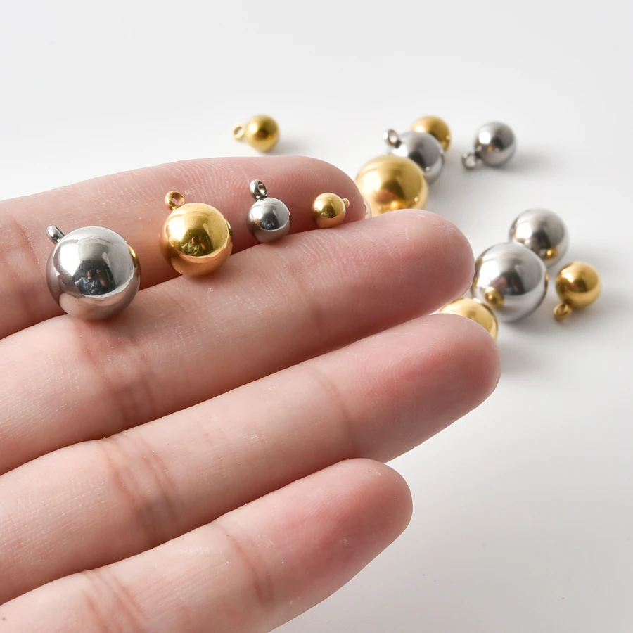 8Pcs 4-10mm Stainless Steel Blank Solid Round Ball Base Charms Wholesale Bulk Hip Hop Polished Ball Pendant For Jewelry Making