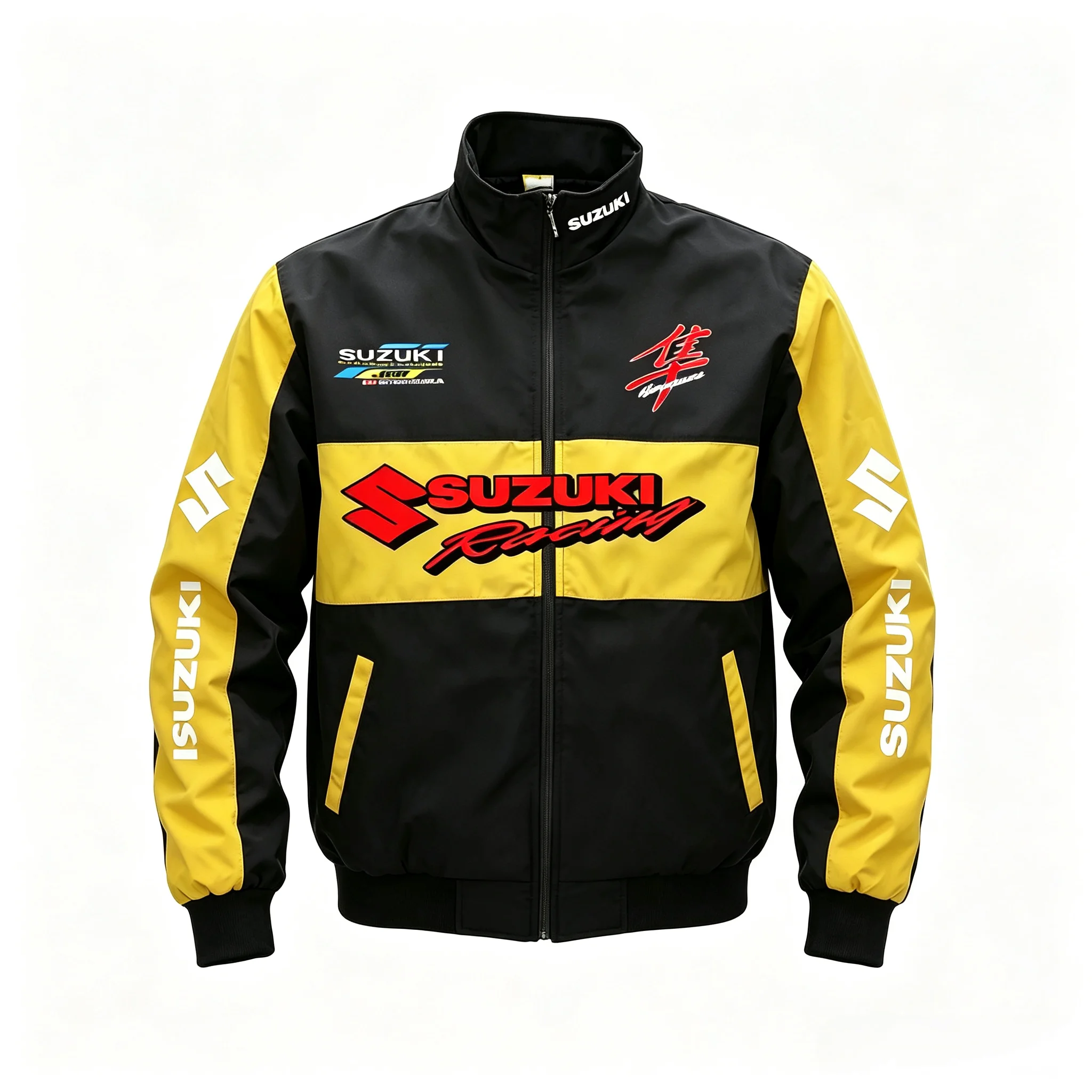 Unisex SUZUKI Racing Full‑Zip Bomber Jacket 3D Print Motorcycle Motorbike Sport Color Block Oversized Windproof Outerwear Coat
