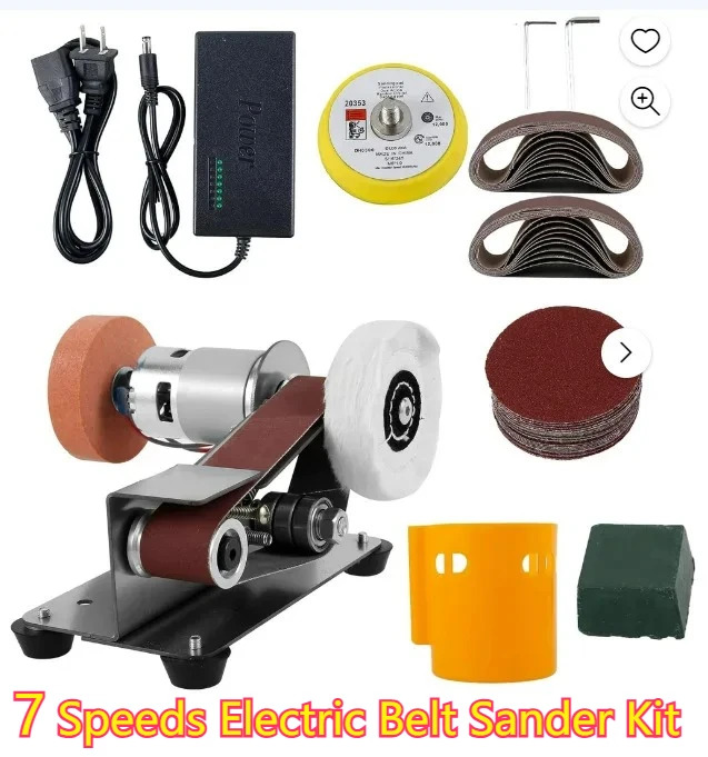 

7Adjustable Speeds Electric Belt Sander Kit-Versatile DIY Crafting Tool with Knife Sharpener&Grinder for Woodworking Metal Work
