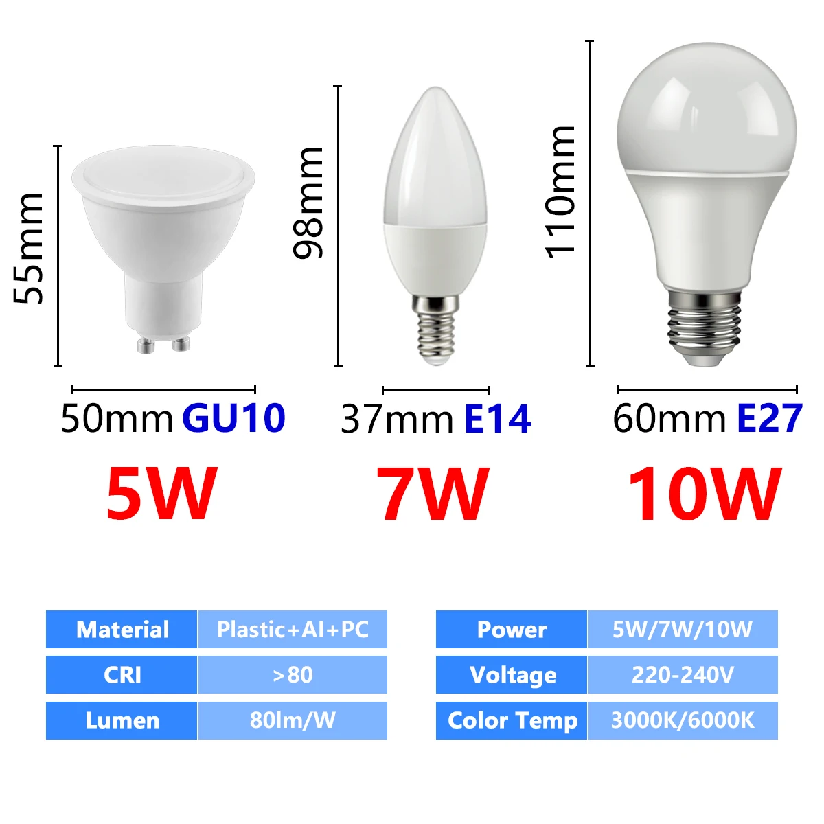 1-10PCS LED dimmable bulb lamp Spot candle lamp 220V 5W-10W complies with ERP2.0 suitable for 90% dimmers applied to table lamps