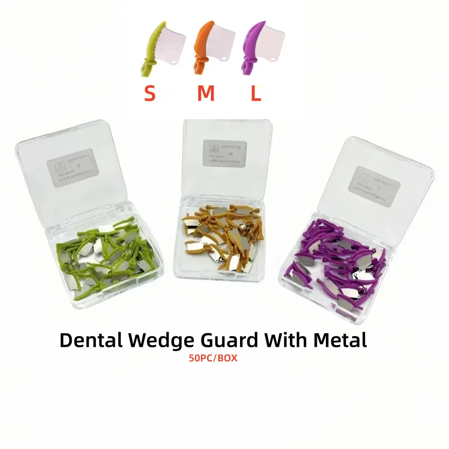 Dental Wedge Prime Teeth Interproximal Wedge Guard With Metal Plastic Wedge Knife Dental Steel Matrix  50pc/box S M L Sizes