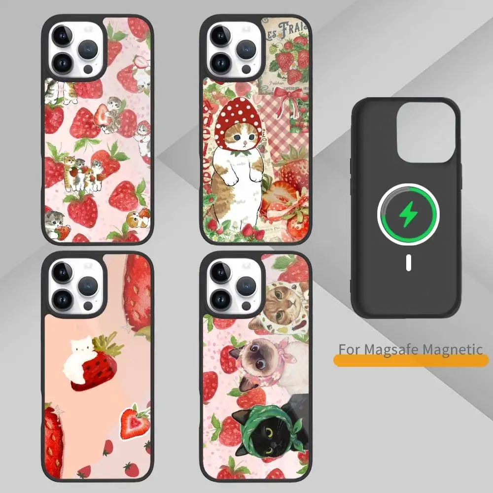 

Strawberry K-kitty C-cat Phone Case For iPhone 14,16,15,13,17,12,Plus,Pro,Max Magnetic For Magsafe Frosted Cover