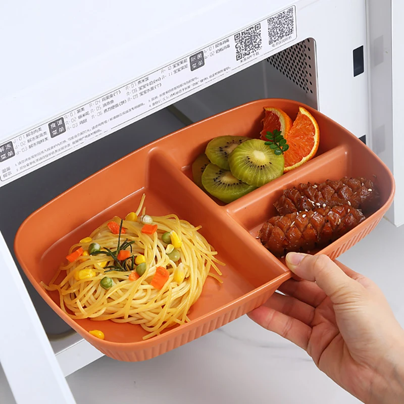 Divided Dish Diet Reusable Dinner Plate Kitchen Dinnerware Portion Plates For Adults 3 Compartments Microwave Safe