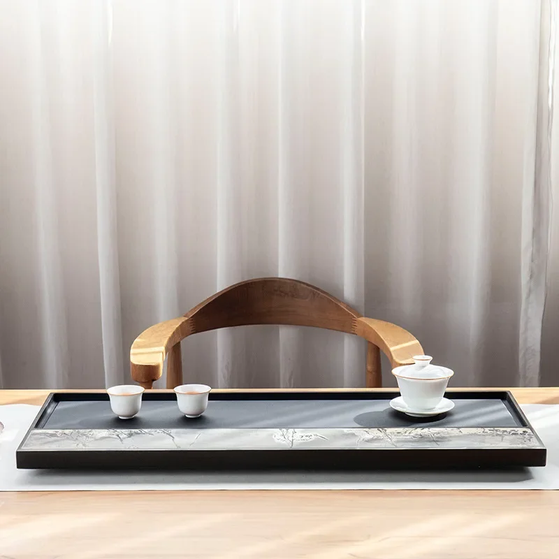 Natürliches, schwarzes Gold, chinesische Malerei, Stein-Teetablett, Haushalt, leichter Luxus, modern, schlicht