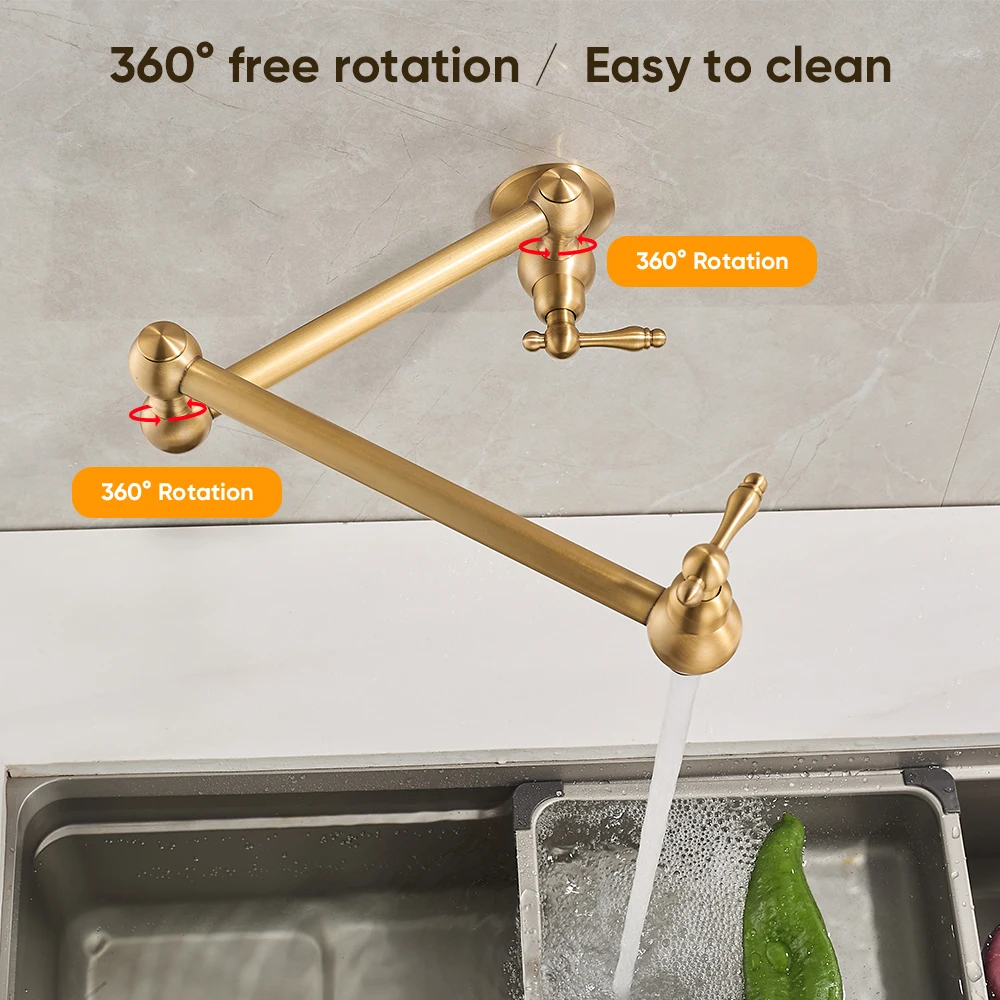 Pot Filler Double Joint Spout Folding Stretchable Swing Arm Wall Black Kitchen Faucet Single Hole Two Handle Kitchen Sink Faucet