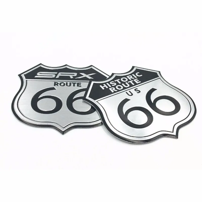 Universal Car Decoration Sticker 3D Metal ROUTE US 66 Road Logo Car Side Fender Rear Trunk Emblem Badge Sticker Motorcycle Decal