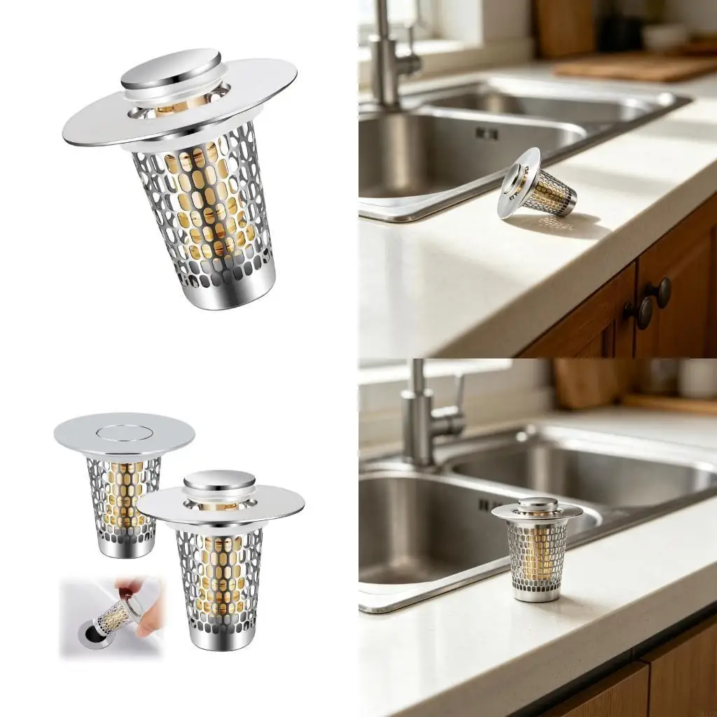 

Steel Press Type Drain Cover Hair Catcher for Kitchen Bathroom Sink M4YD