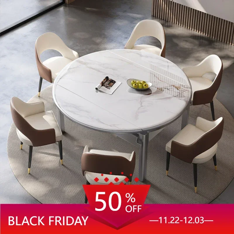 

Restaurant Luxury Expandable Dining Table Solid Wood Multifunctional Modern Round Square Marble Mesa Furniture Home YX50DT