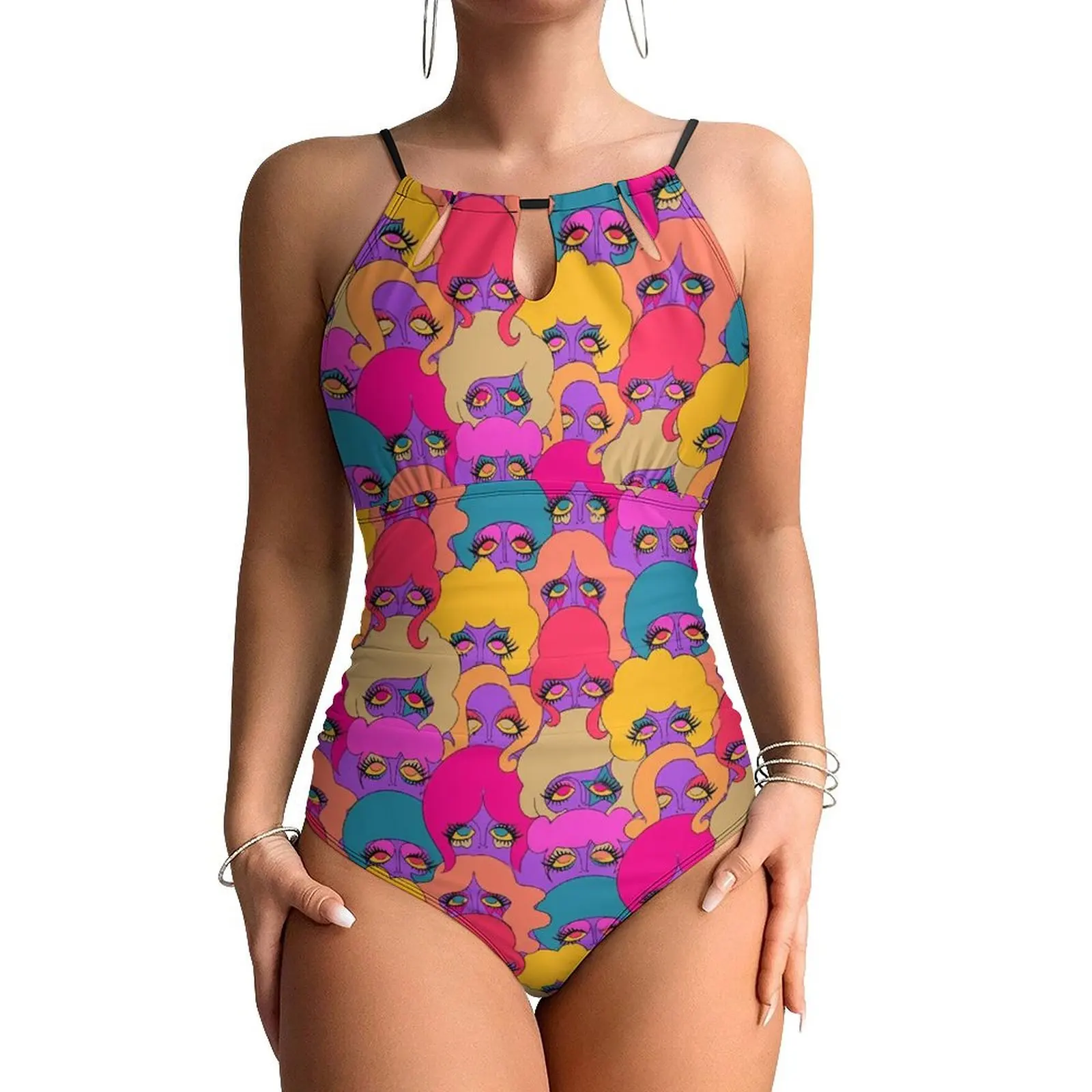 Colorful Ladies Swimsuit Funky Women Print One Piece Swimwear Push Up Trend Bathing Suit Sexy Holiday Swim Custom DIY Beachwear