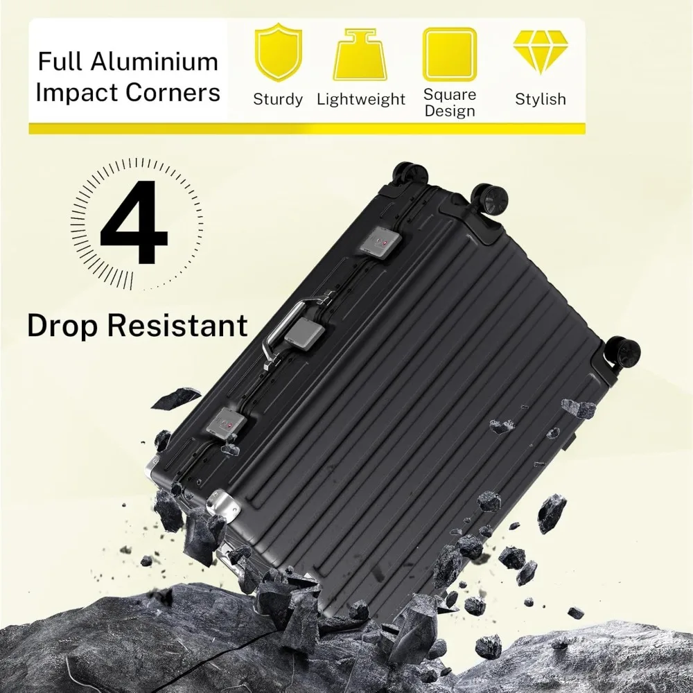 Lightweight 28 Inch Hardshell Suitcase with Spinner Wheels, TSA Lock, Zipperless Aluminum Frame, Luggage for Travel