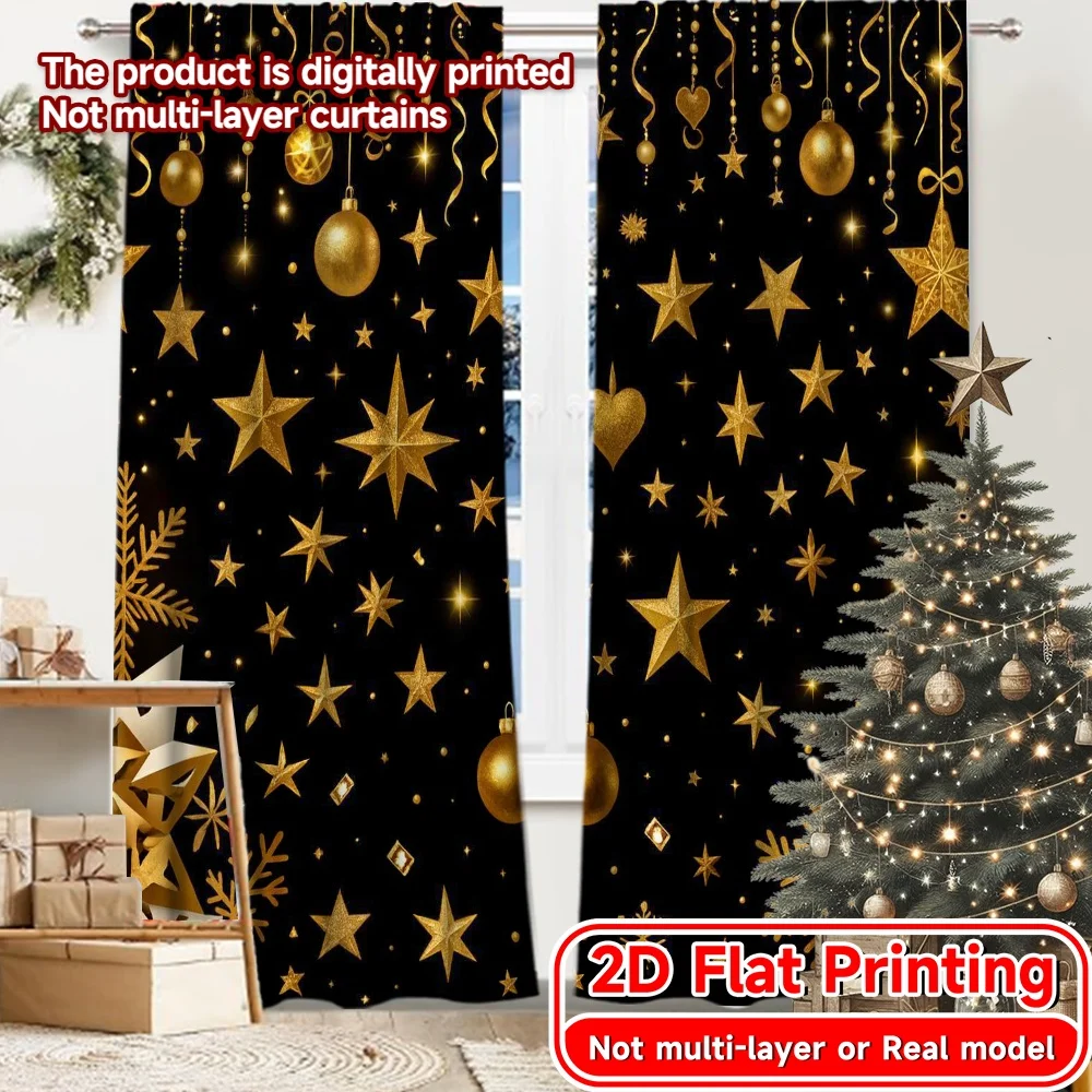 2D Flat Printing,2pcs Golden Celebration(1) Print Modern Curtains Yarn Curtains Home Decor Ldeal for Translucent digital