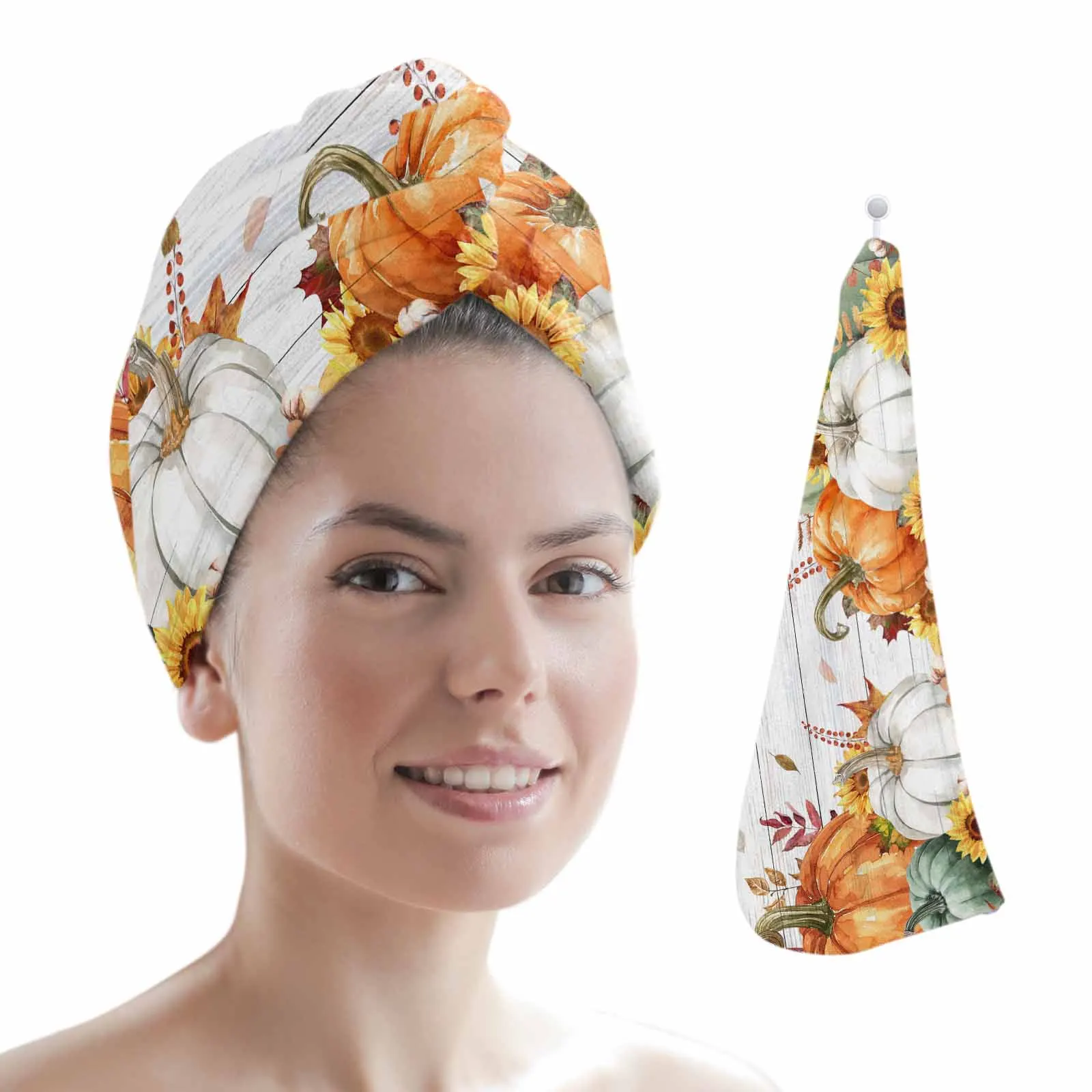 Leaf Sunflower Green Pumpkin Quick-dry Hair Towel Cap Girl's Hair Drying Hat Bath Hat Microfiber Towel Hair Dry Cap