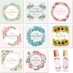 80Pcs 8 Styles Lip Balm Sticker Wreath Flower Plant Sunflower Self-Adhesive Homemade Lip Balm Labels Vintage Square DIY Label