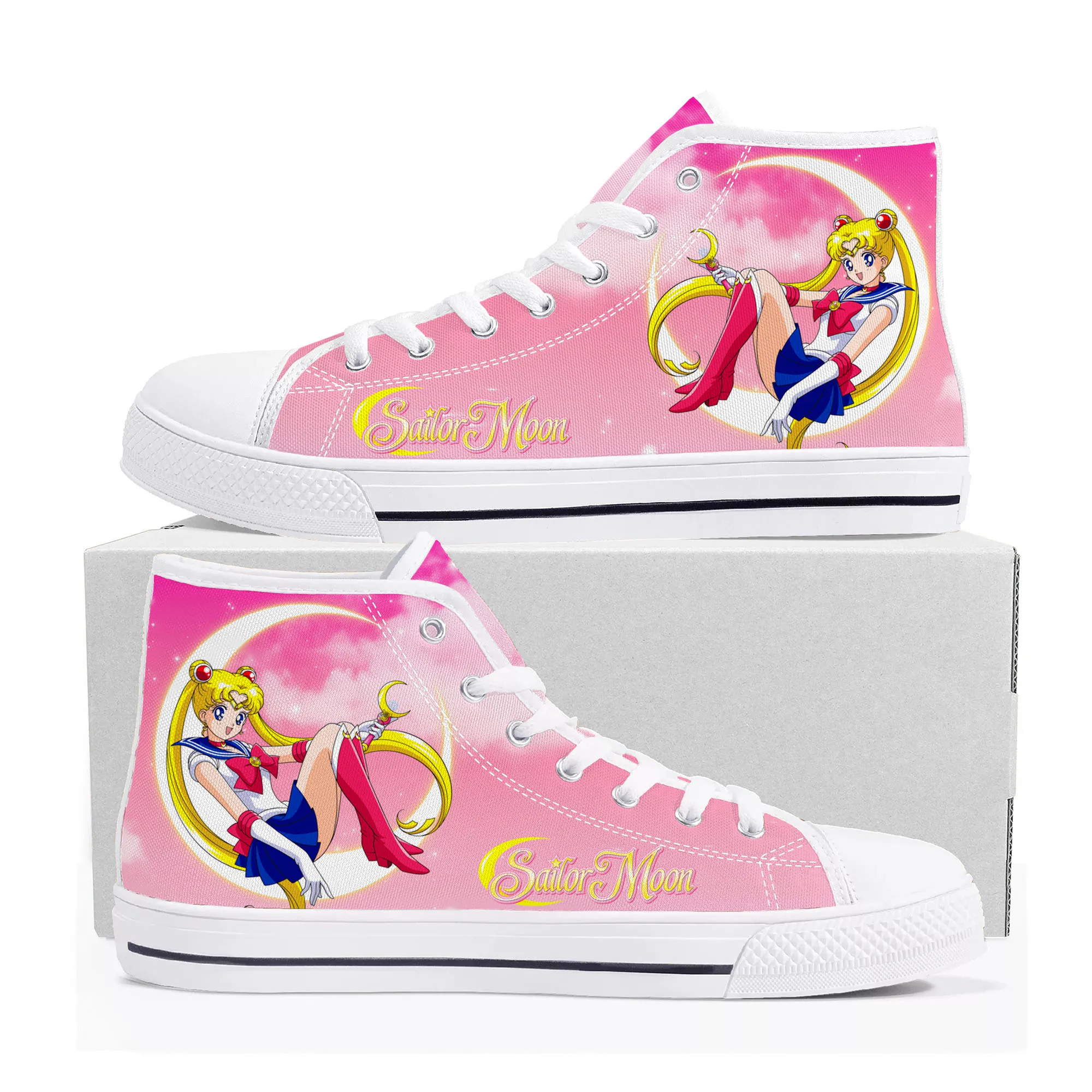 Anime Moon Japanese Manga Cartoon Sailor High Top Sneakers Mens Womens Teenager Canvas Sneaker Casual Couple Shoes Custom Shoe