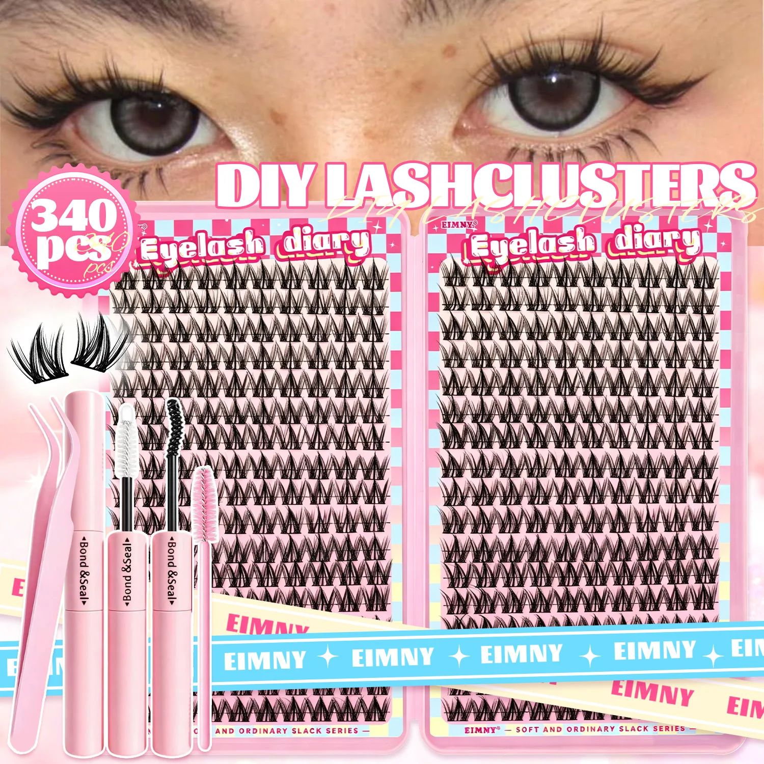 720/200-teiliges Wimpernverlängerungsset, flauschiges Wimpernverlängerungsset mit Wimpernbindung und Dichtung, Wimpernpinzette, dicke Wimperncluster, Wispy