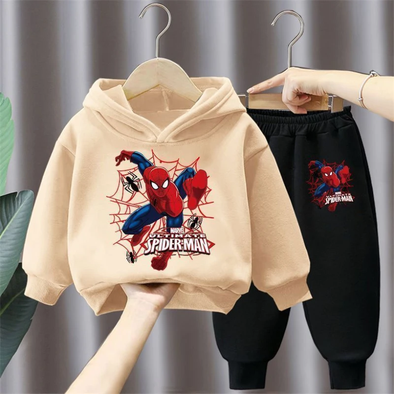 Disney Frühling Herbst Kinder bekleidung Sets Spiderman Jungen Sweatshirt Jogging hose 2 stücke Kinder Kapuze Sport Pullover Set Trainings anzug