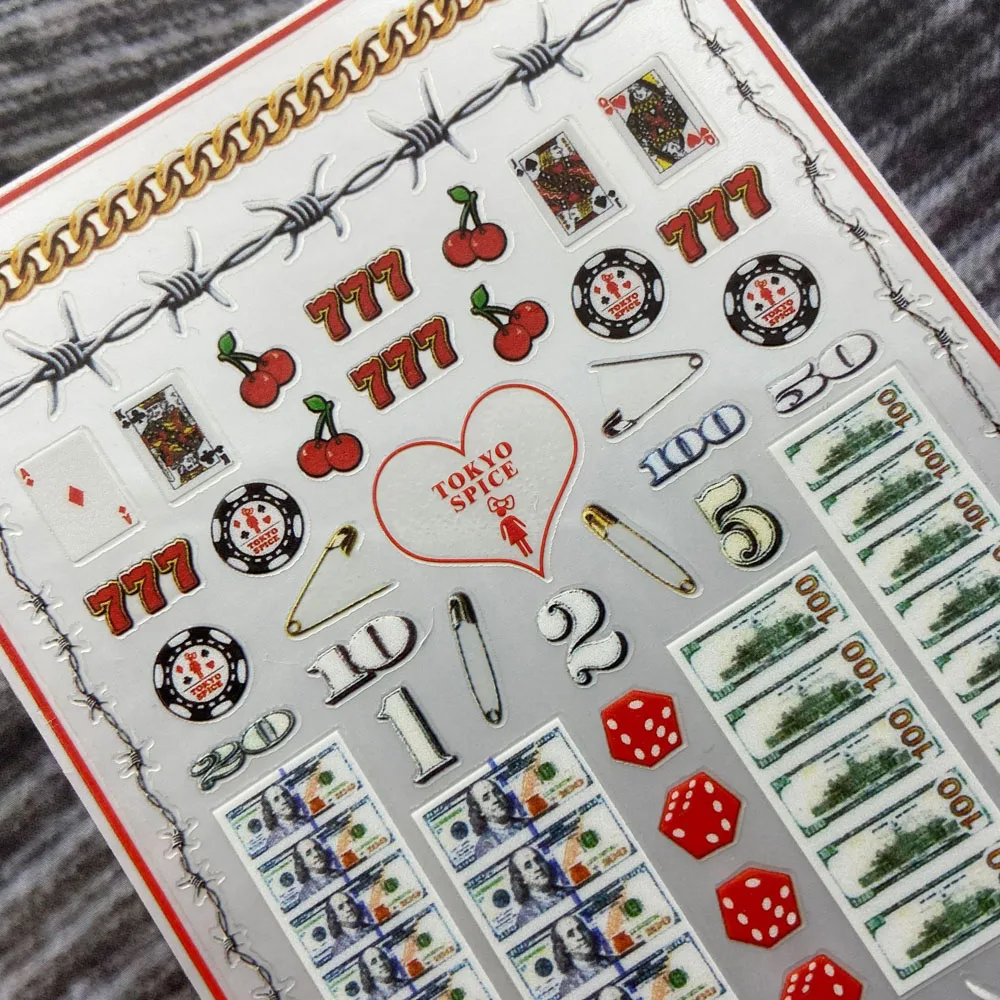 1Pcs 3D Geld Dollar Sign Nail Art Stickers Zelfklevend Speelkaart 100 Bill Dollar Nail Tips Decoratie Slider poker Decals