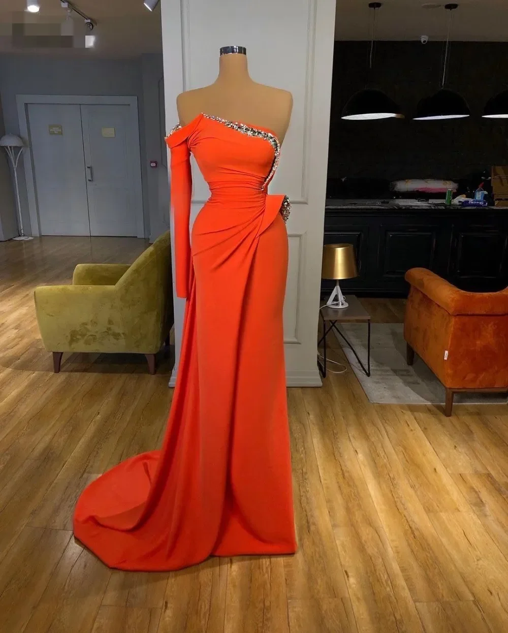 2026 Newest Dubai Evening Dresses Long One Shoulder Elegant Evening Gowns Beading Mermaid Robe De Soiree Arabic Prom Dress Party