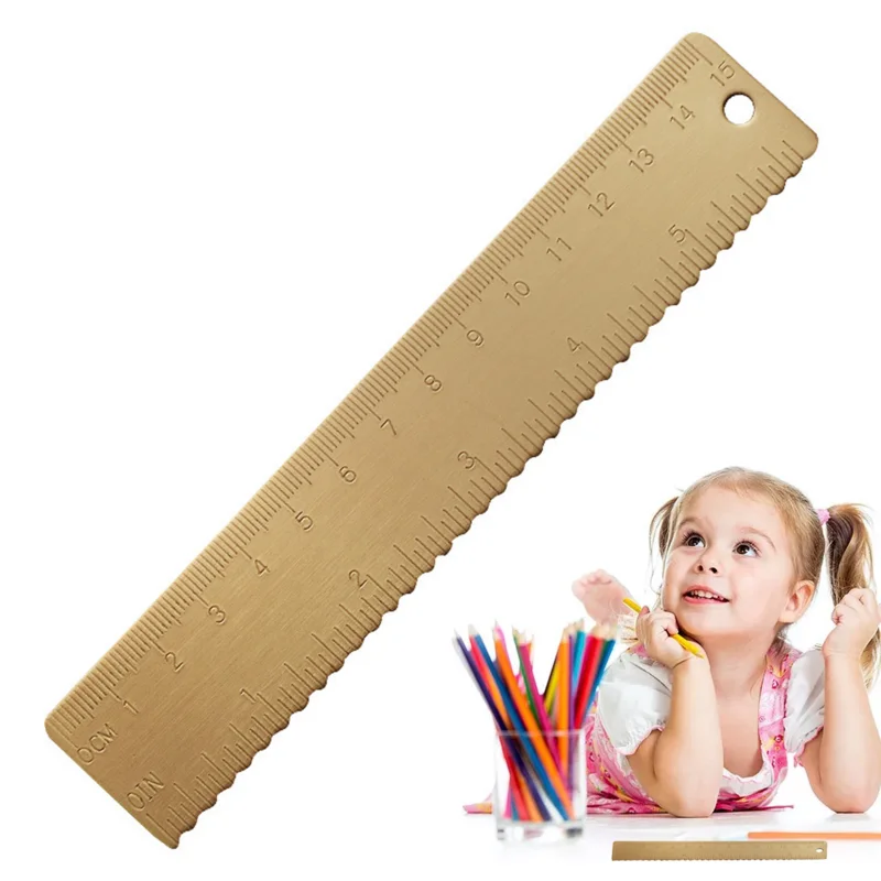 Math Ruler 15cm Gold Measuring Tool With Two Units Of Measurement Thickness Copper Ruler Gold Brass Measuring Tool With Straight