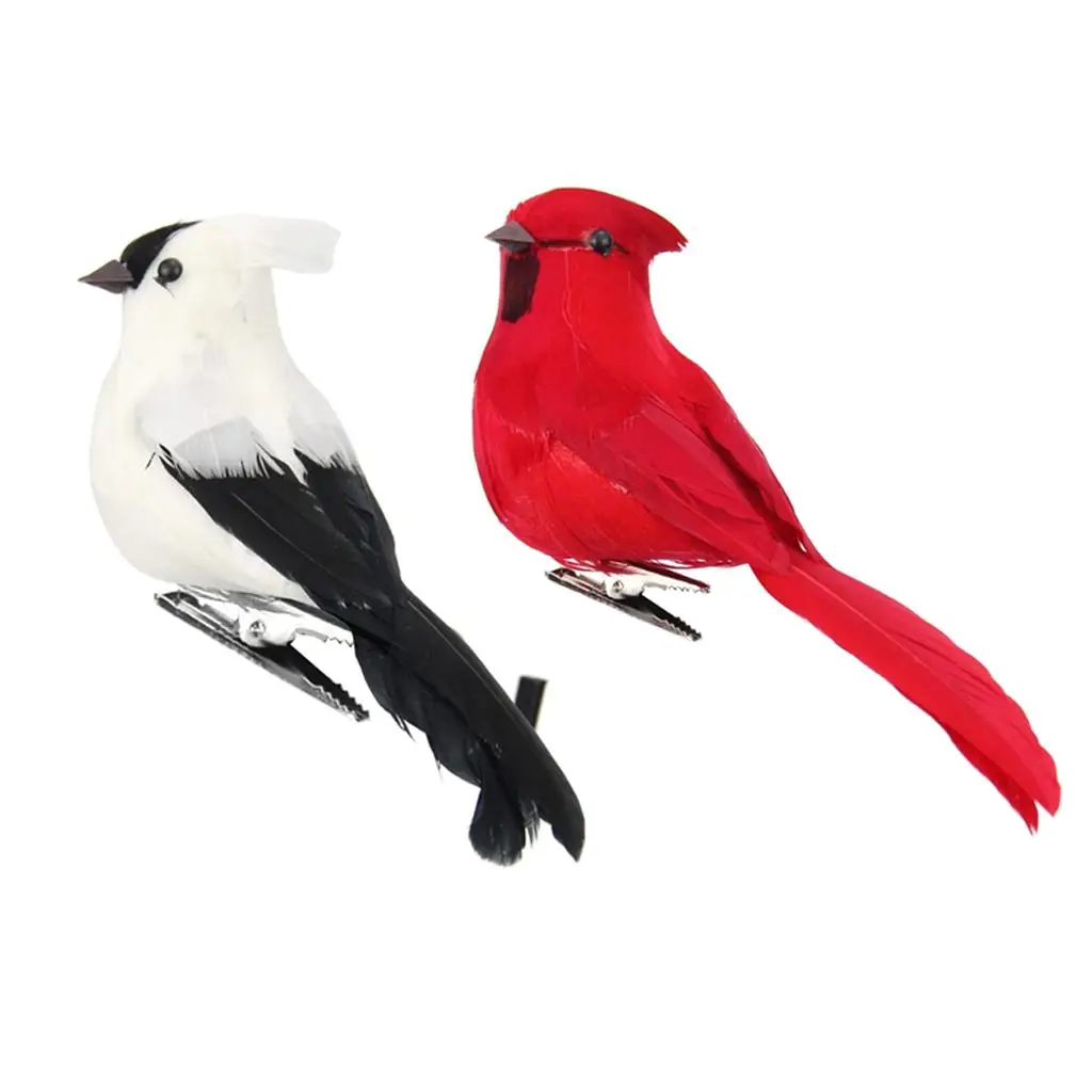 Decorative Simulated Bird with Foam Feather Home Garden Table Clip Ornament for Wedding Decor