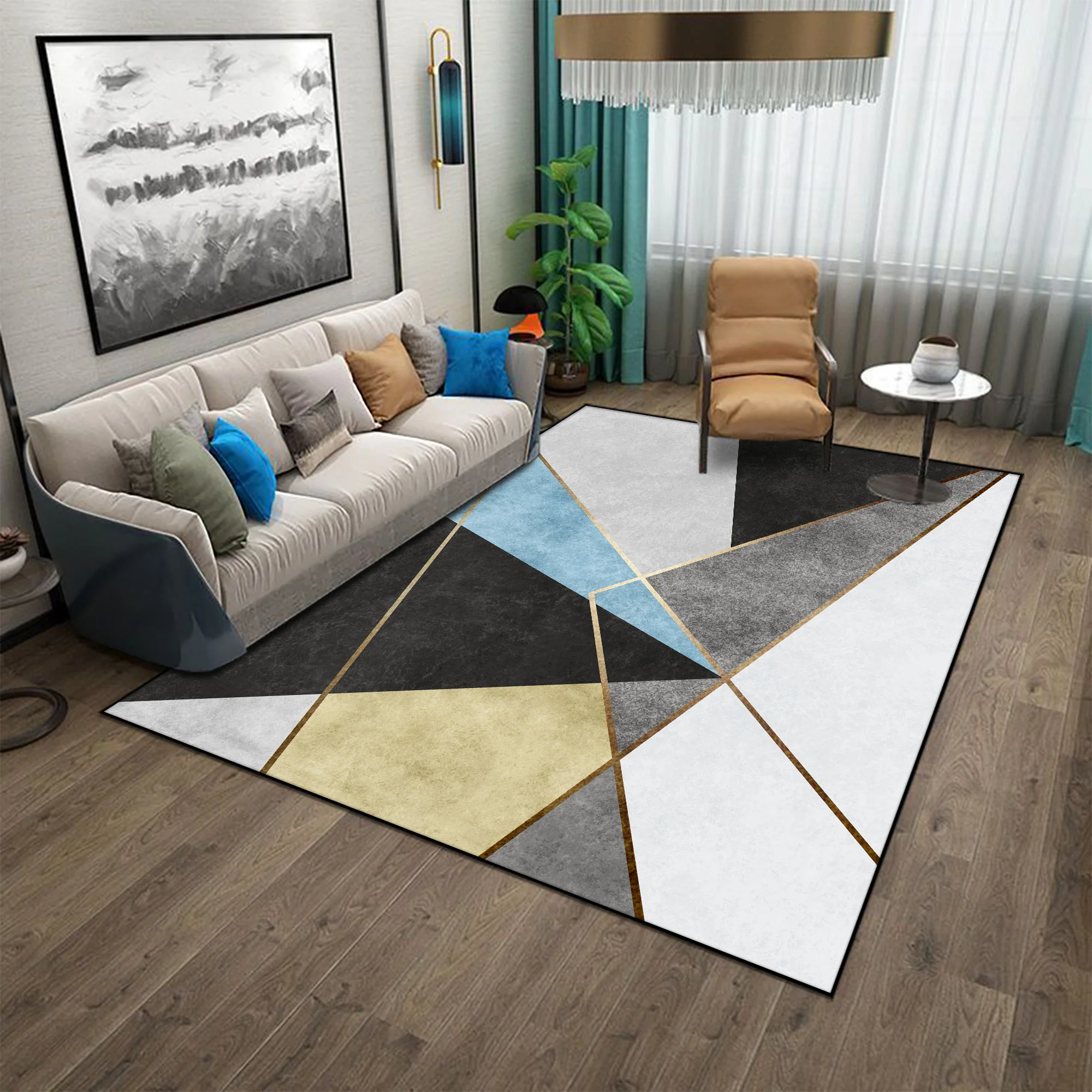 Nordic Geometric Crystal Velvet Carpet Big Size Living Room Carpets Anti Slip Rug for Home Decor Coffee Tables Mat Customizable